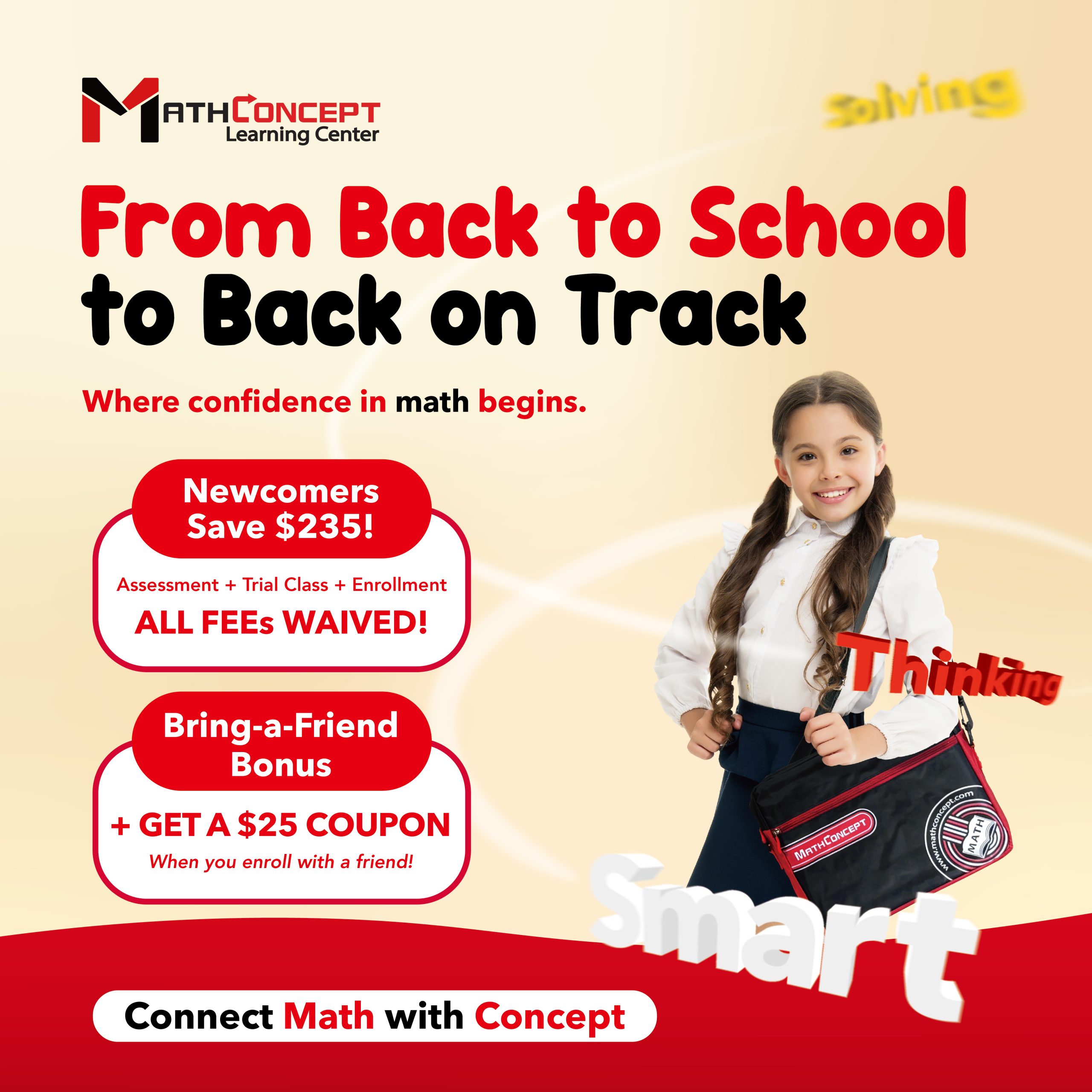 Back to School math tutoring promotion – free assessment and trial at MathConcept Richmond & Kerrisdale