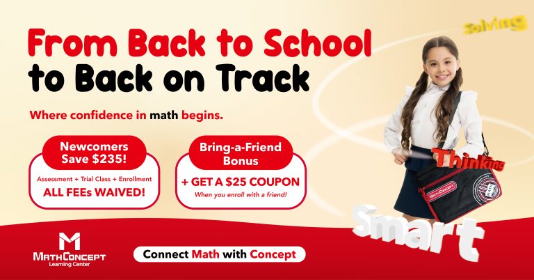 Back to School math tutoring promotion – free assessment and trial at MathConcept Richmond & Kerrisdale