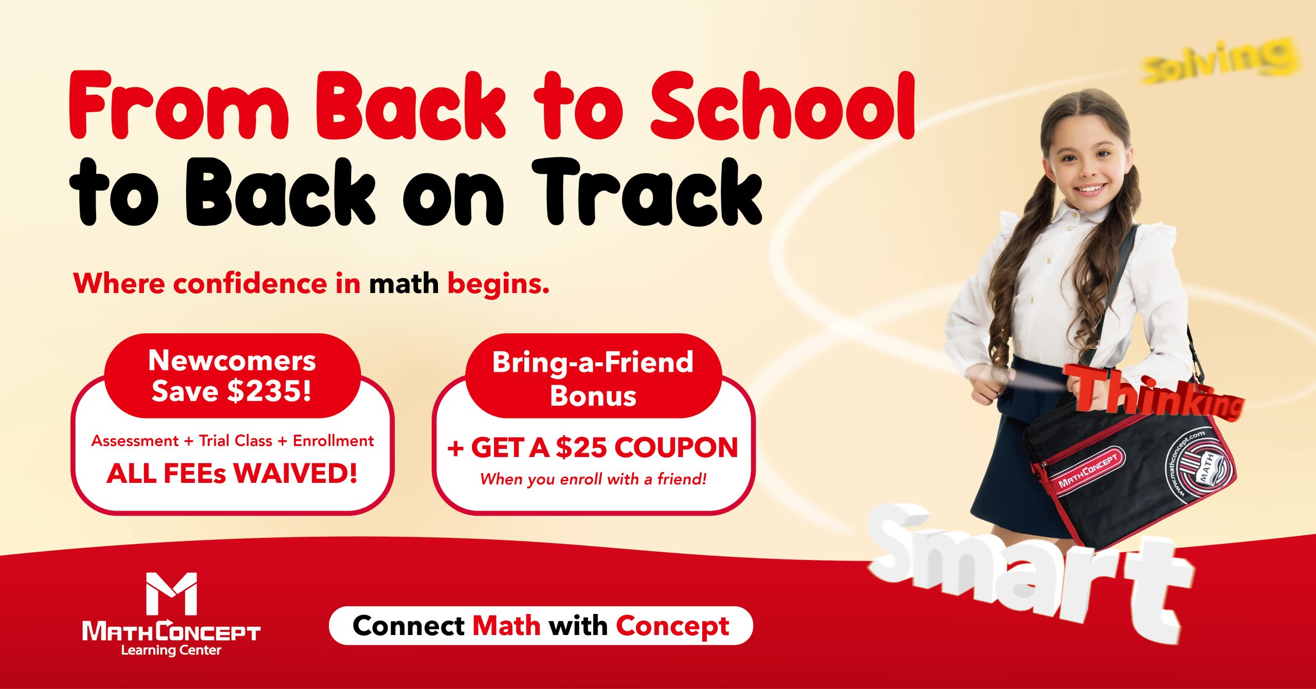 Back to School math tutoring promotion – free assessment and trial at MathConcept Richmond & Kerrisdale