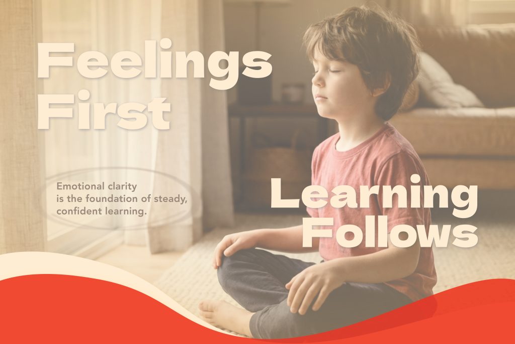 Child calmly pausing during math learning to regulate emotions and regain focus