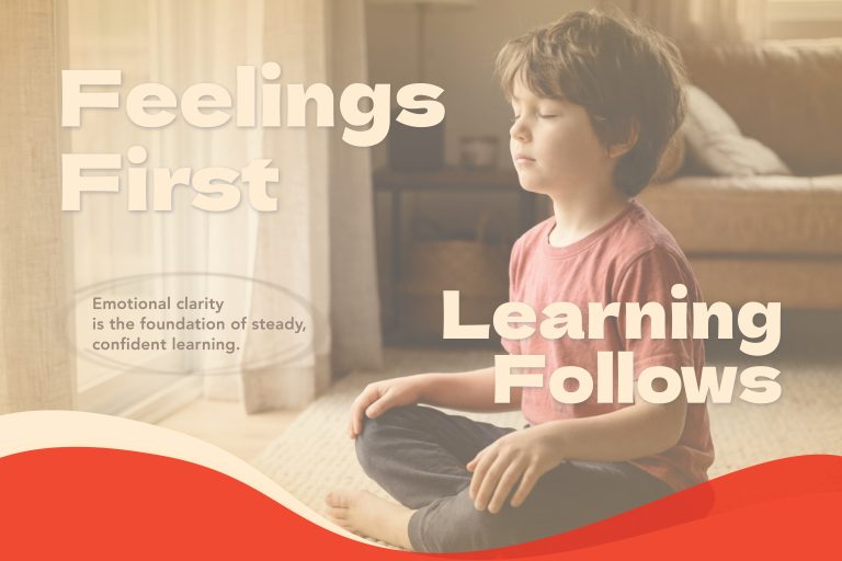 Child calmly pausing during math learning to regulate emotions and regain focus